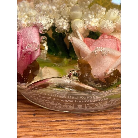 Gilde Dreamlight Glass Tealight Candle Holder Pink Roses Foilage Germany - Picture 7 of 8